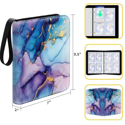 Card Binder 400 Pockets, 50 Sleeves Large Binder Trading Cards Holder 4 Pocket, Storage Organizer, Album Folder Case Protector Collector Gift Alcohol Ink Swirls Blue Purple Gold - color: Alcohol Ink Swirls Blue Purple Gold, size: 4 Pocket