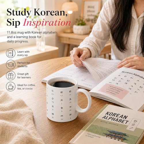 BICETTO Hangul Coffee Mug - Korean Alphabet Cup, K-Pop Gift Mineral White - color: Mineral White