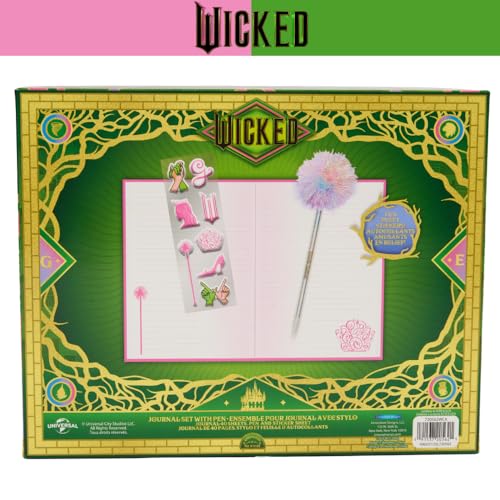 Innovative Designs Wicked Journal Set with Pen & Puffy Sticker Sheet, 5 x 7 Hardcover Lined Notebook, Glinda Journal
