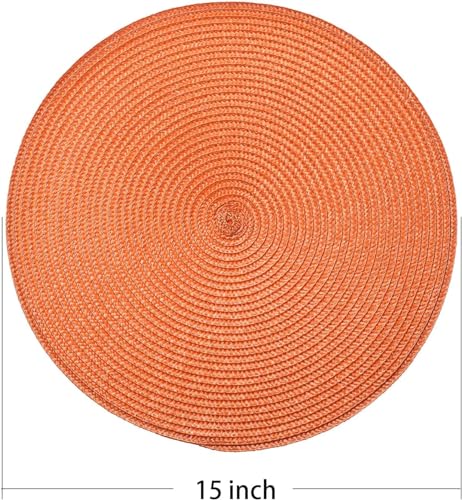 AHHFSMEI Round Placemats Set of 8 Heat Resistant Washable Non-Slip Woven Braided Table Mats for Dining Table Kitchen & Home Decor (Orange,8) - color: Orange, size: Set of 8