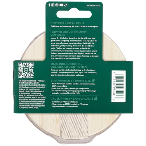 EcoTools Dry Body Brush, for Post Shower & Bath Skincare Routine, Removes Dirt & Promotes Blood Circulation, Helps Reduce Appearance of Cellulite, Eco-Friendly, Vegan & Cruelty-Free, 1 Count - color: No Color, size: 1 Count (Pack of 2)