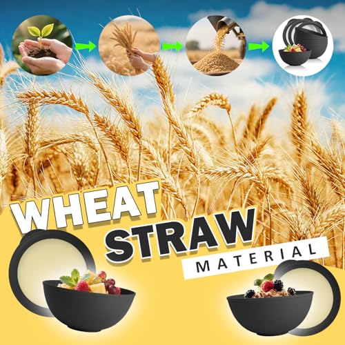 40 OZ Unbreakable Cereal Bowls with Lids, Wheat Straw Bowls Set of 4 with Unique Pattern, Reusable Plastic Bowl for Cereal, Soup, Salad and Ramen, Indoor & Outdoor Essentials, Black - color: Black, size: 40 OZ with Lid