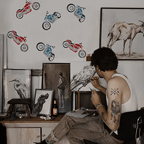 FINGERINSPIRE Motorcycles Stencil Template 11.7x8.3 inch 2 Autobikes Mylar DIY Art Craft Reusable Washable Vehicles Wall Drawing Stencils Painting Chalk Signs for Painting Window Wall Decoration - color: Motorcycles