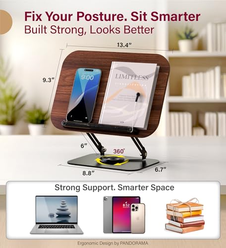 Adjustable Book Stand for Reading, Dark Wood - color: Dark Wood