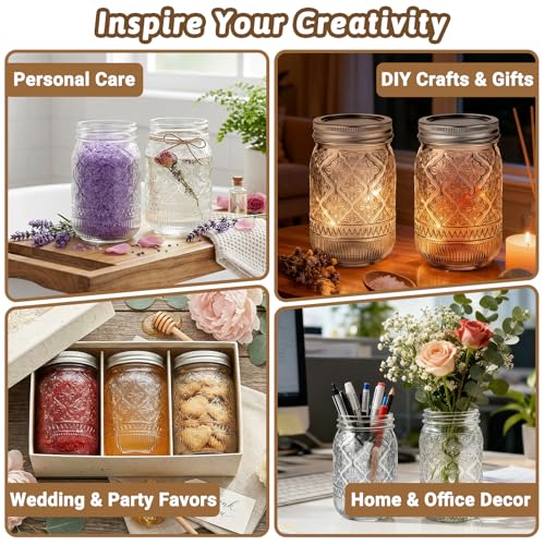 STARSIDE 12oz Glass Embossed Mason Jars 20-Pack with Airtight Split Lids - color: Clear04-12oz