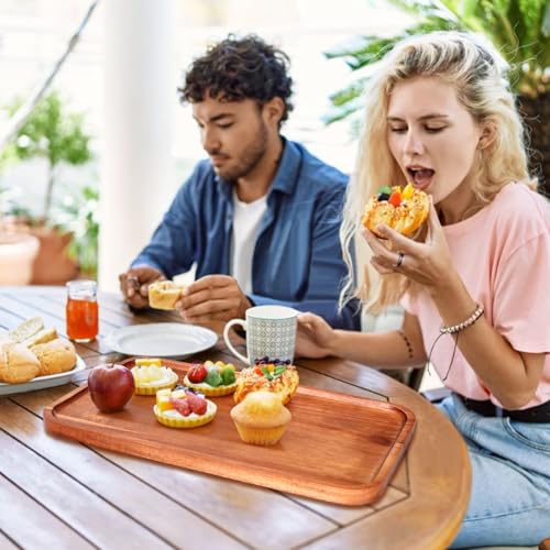 Medium Wooden Serving Trays for Party Rectangle Acacia Wood Platter - size: 14" × 8" × 0.6"