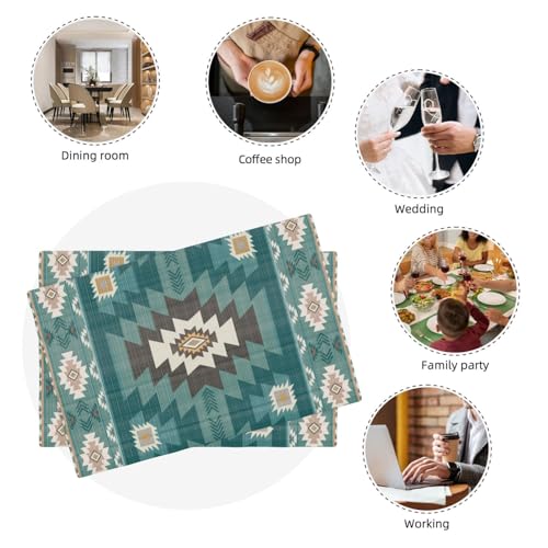 Ethnic Southwestern Place Mats Set of 4,Navajo Tribal Native American Boho Geometric Pattern Aztec Washable Linen Dinner Mats for Kitchen Table Dining Room Coffe 12"x18" - color: Aztec 15, size: 12x18"Placemats x4