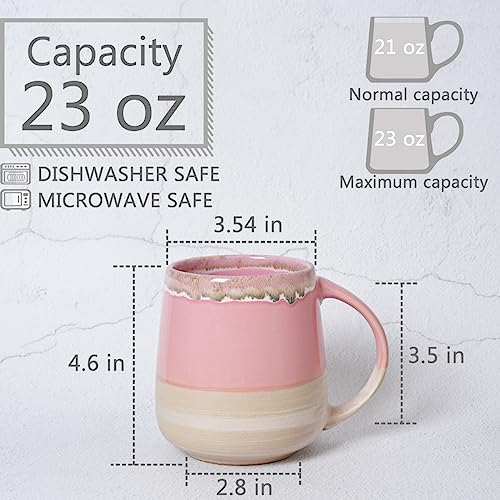 Bosmarlin Extra Large Ceramic Coffee Mug, 23 Oz, Dishwasher and Microwave Safe, Oversized Big Tea Cup, Reactive Glaze (Pink) - color: Pink