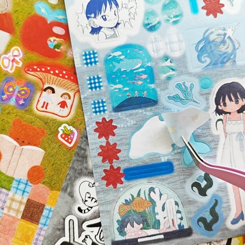 20 Sheets Kawaii Sticker Book Set,500+ Korean Japanese Stickers Book for Journaling,Cute Aesthetic Stickers for Scrapbooking,Planner,Notenook,DIY Craft(Emotional Specimen) - color: Whimsical
