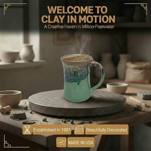 Clay in Motion Handmade Ceramic Mug 24 oz, Large Coffee Mug, Hand Painted Stoneware, Dishwasher Microwave & Oven Safe, Lead-Free, Made in USA Since 1981 (Mountain Meadow) - style: Mountain Meadow