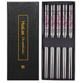 Stainless Steel Chopsticks, Metal Chopsticks, Reusable Non-slip Design Chop Sticks, 5 Pairs Gift Set,Plum Pattern Design - color: Wintersweet