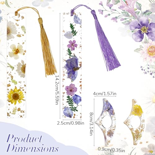 4 PCS Transparent Book Thumb Page Holder Bookmarks, Handmade Cute Bookmark with Tassel Dried Flower Bookmarks Reading Accessories Book Lover Gifts for Reading Lover Students Teachers