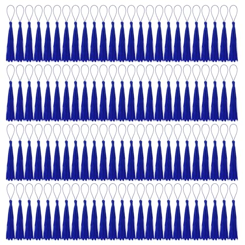 100 Pcs Bookmark Tassels Bulk Royal Blue Soft Craft Silky Handmade Mini Tassels for Jewelry Making with Loops for DIY Craft Accessory Dress Decoration - color: Royal Blue