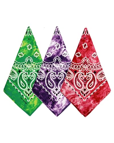Bycc Bynn Large Soft Cotton Bandanas Pack for Men & Women 22 x 22 inches - color: S- 3 Pack-tie Dye 2
