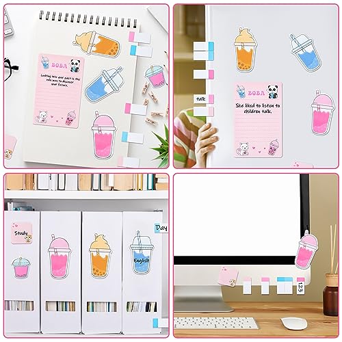 Xqumoi I Just Really Like Boba Sticky Notes Set, 550 Sheets, Cute Bubble Tea Self-Stick Notes Pads Milk Tea Theme Divider Tabs Bundle Writing Memo Pads Back to School Office Supplies Small Gift - color: 1pack-boba Tea
