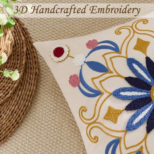 Embroidered Floral Throw Pillow Cover 18x18 Set of 1 Blue - color: Blue, size: 18" x 18" (Pack of 1)
