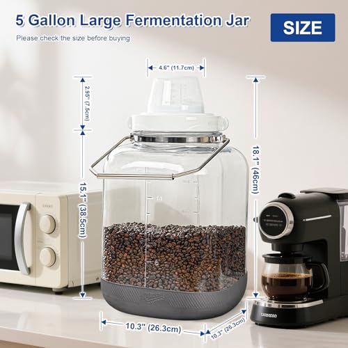5 Gallon Square Fermentation Jar with Wide Mouth, Stainless Handles, 1 Pack