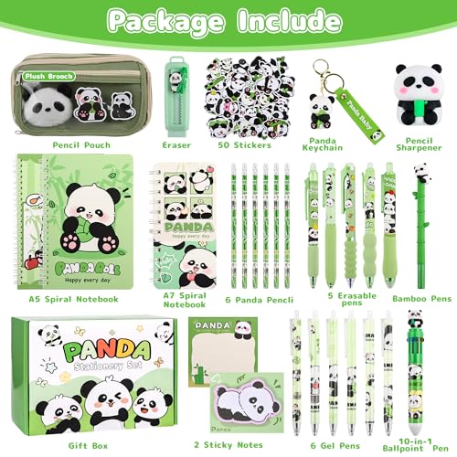 Ulema 78Pcs Cute Stationery Set Cartoon Panda Birthday Gifts for Boys Girls Back to School and Kawaii Classroom Office Supplies with Panda BallPoint Pen, Pencils, Erasers, Sticky Notes etc. - style: Panda