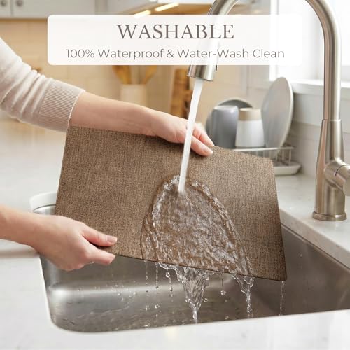 Romanstile Faux Leather Vinyl Placemats Set of 6, Brown - color: Brown