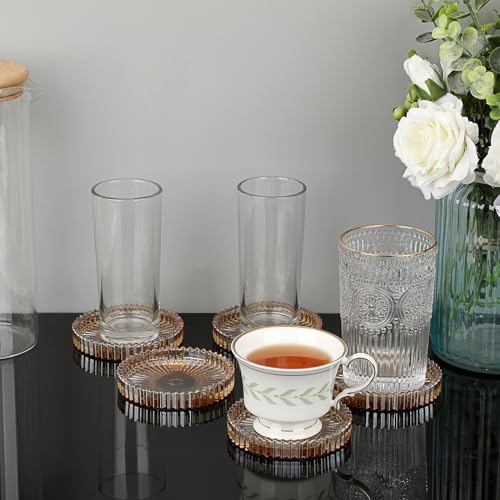 JUXYES Set of 5 Heat-Resistant Clear Glass Coaster for Hot and Cold Drinks - color: Amber, size: 5 Pack