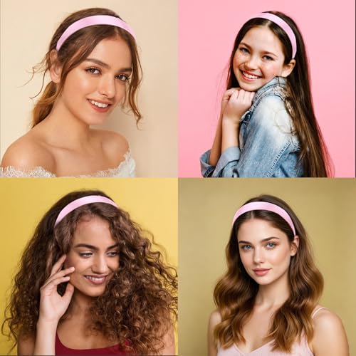 Wecoe 10 Pack Pink Headbands 1 Inch Wide Satin Headbands Women Non Slip Fashion Plain Head Bands Solid Hair Bands DIY Valentine's Day Hair Accessories for Women Girls Diademas Para Mujer - color: Pink