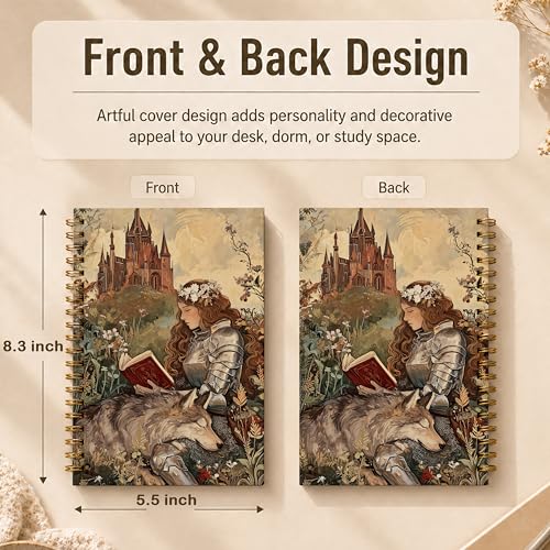 Armored Knight Woman Reading Spiral Notebook, Vintage Fantasy Mid-Century Book Lover Journal, Bookish Bookworm Gifts Hardcover Lined Notebook Journal, 5.5x8.3 Inch - color: pattern-4