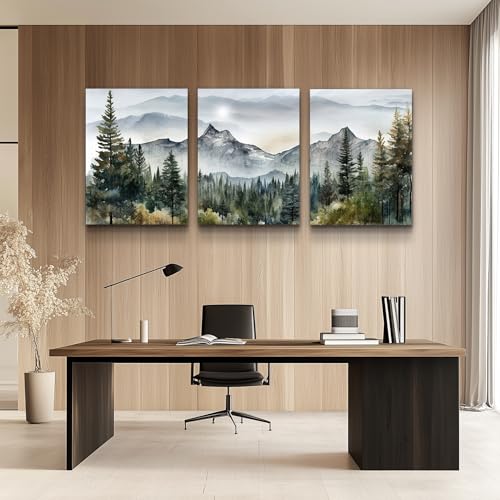 MHARTK66 3 Piece Framed Canvas Art Prints Wall Art for Living Room Modern Wall Decor for Bedroom Office Decor Abstract Mountain Forest Landscapes Ink Painting Ready to Hang Wall Pictures Home Decor - color: Forest Landscape Painting, size: 16x24inches*3pc