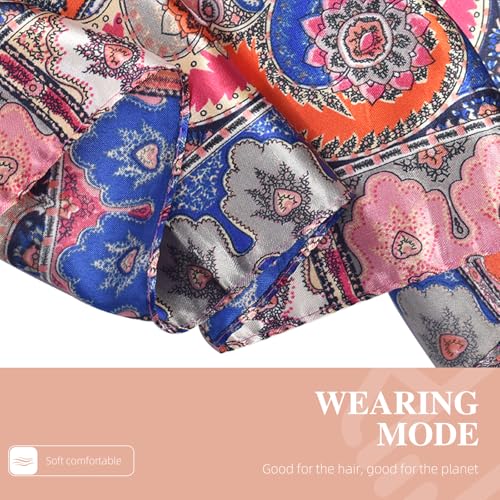 35 Inches Silk Head Scarf-Satin Hair Scarves Silk Bandana Scarf Headscarf for Women's Fashion Scarves - color: Cashews With Buddha-pink
