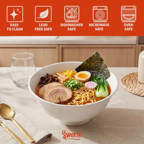 Sweese 18 oz Ceramic Soup Bowls Set of 6, White Pasta Bowls for Ramen, Salad, Noodles, Cereal and Soup, Stackable Serving Bowls for Everyday Meals - color: White, size: 18oz (Large)