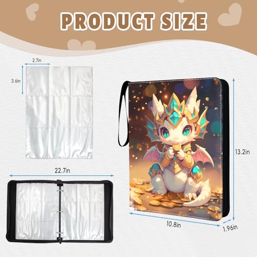 Dragon Trading Card Binder 9 Pocket, Card Binder 900 Pockets Holder 900 Cards Collectible with Game Cards, Zipper Binder for Boys Girls and Collectors - color: Dragon-White Dragon, size: 900 Pockets