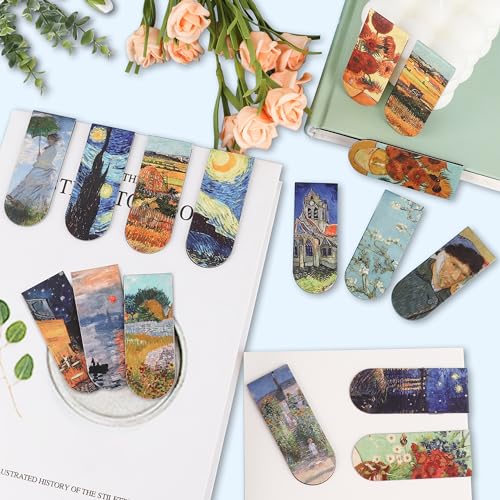 16 PCS Magnetic Bookmarks - Bookmarks for Book Lovers, Bulk Book Marks, Oil Painting Magnetic Bookmark for Women, Men, Kids, Students
