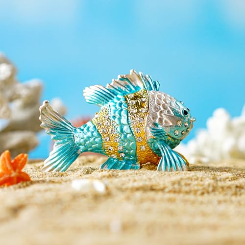 YU FENG 3.1 Inch Tropical Fish Trinket Box, Hinged Enamel Jewelry Box - color: Goldfish