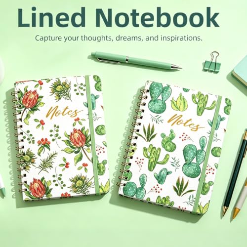 Cute Spiral Journal Planner, A5 Hardcover Lined Writing Journals for Women - color: Green Cactus