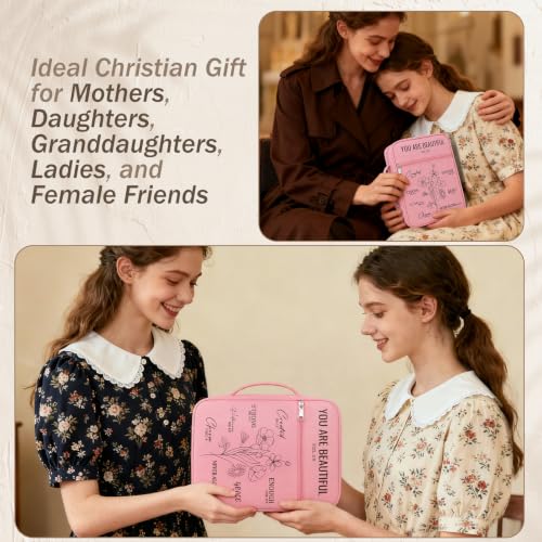XKDOUS Bible Cover for Women Bible Bag Kit Church Book Holder Carrying Case - color: Black Flower