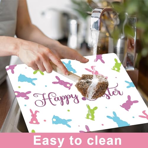 Easter Placemats Set of 6 Rabbit Eggs Plastic Table Mat 17×13×0.04in - style: Easter Bunny