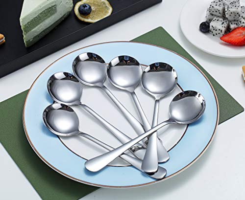 Kyraton 6-Piece Stainless Steel Round Soup Spoons - Dinner & Table Spoons, Silverware Set, Dishwasher Safe - color: 1. 6 pieces silver