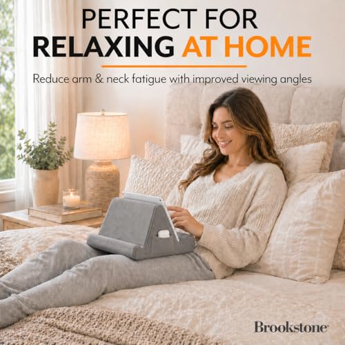 Brookstone Tablet Lap Cushion - Tablet/Phone/Ebook Holder for Bed, Flights, and Travel, Memory Foam Lap Desk for Reading and Hands Free Viewing, Compatible iPad and Kindle Accessories, Grey - color: Gray