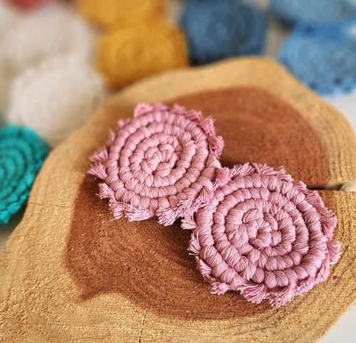 Cotton Car Coasters for Cup Holders, 2PC Car Cup Coasters, Drink Coaster Holder, Cute cupholder Coaster Accessories for Women, Macrame, Boho(Champagne Pink) - color: Champagne Pink