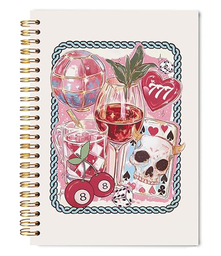 Welshower Coquette Funky Y2K Gothic Skull Spiral Notebook Journal, Gifts for Casino Lovers, Pink Preppy Journal for Women, Lucky 8 Ball Cherry Notebook, 5.5x8.3 Inch - color: Gothic Notebook 02