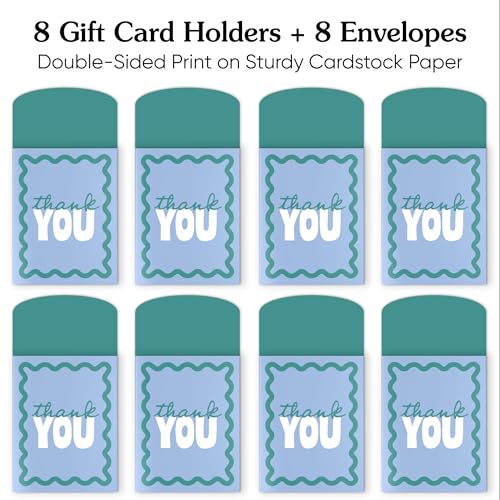 Big Dot of Happiness Blue and Teal Wavy Thank You Gift Card Holders with Envelopes, Cash Money Holders and Gift Card Sleeves, Retro Stationery Nifty Gifty Pack - Set of 8 - color: Blue and Teal