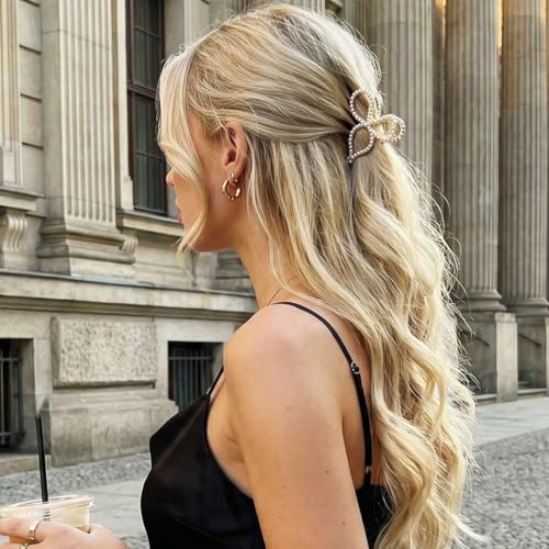 CAKURE Small Bow Claw Clips Pearl Hair Clips Cute Mini Hair Clip Gold Hair Accessories for Women （Pack of 2)