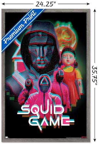 Netflix Squid Game: Season 2 - Group Glitch Wall Poster, 34L" x 22.4W", Barnwood Framed Version - color: Barnwood Framed Version, size: 34"L x 22.4"W