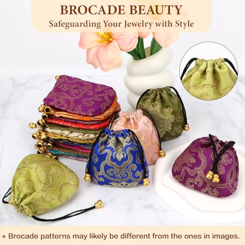 kilofly 24 pc Chinese Silk Brocade Drawstring Jewelry Bag Gift Pouch Value Set - color: Multicoloured