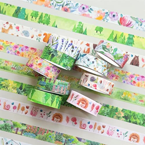 YUBBAEX 10 Rolls Four Seasons Washi Tape Set Green Grass Flowers Masking Decorative Tapes (Spring) - color: Spring