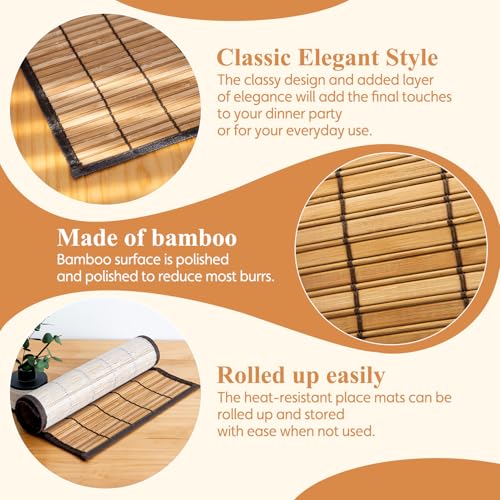 Bamboo Placemats Set of 6 with Fabric Border, Table Mats, Brown - color: Brown, size: Set of 6