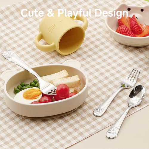 KINGSTONE 6 Pcs Small Toddler Utensils, 18/10 Stainless Steel, Honey Bear - color: Honey Bear, size: 6-Piece (Small)