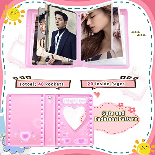 3 Inch Kpop Photocard Holder Book, Mini Photo Kpop Album Kpop Photocard Binder, Love Heart Hollow Kpop Photocard Binder Collector Book 40 Pockets Portable Photo Card Holder with Love Heart Pendant - color: Pink Love