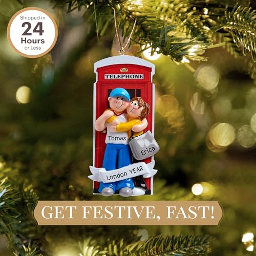 Personalized London Ornament 2026 for Honeymooners, Vacation Souvenir - color: Red England