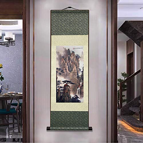 AtfArt Silk Scroll Painting, Asian Wall Art, Autumn, 36.2x12in - color: A6