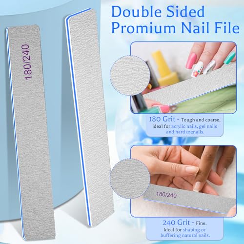 BLESWIN 25 Count 180/240 Grit Rectangle Nail Files for Acrylic Nails, Super Rough Nail Files Emery Boards for Artificial & Fake Nails, Reusable Buffering Files Double Sided Emery Boards for Nails - size: 180/240Grit(25 Count)